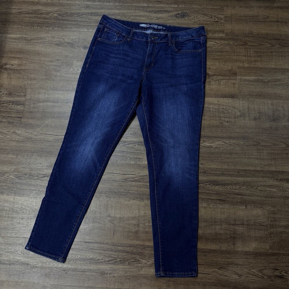 Old Navy Rockstar Jeans Womens 16 Dark Blue Denim Super Skinny Mid Rise Stretch